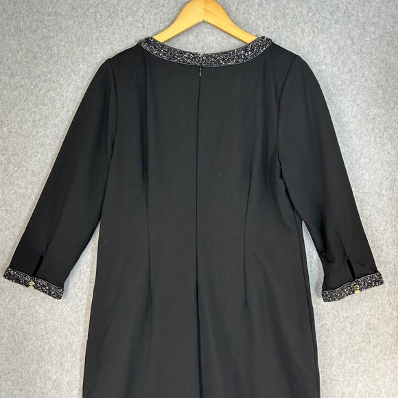 Talbots Black Sheath Dress‎ Ponte Tweed Neckline 3/4 Sleeve Office 14 Petite 14P - Picture 7 of 13